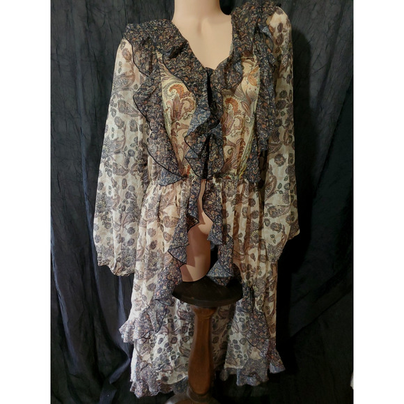 ANTHROPOLOGIE Long Jacket Dress FLORAL DUSTER Victorian Romantic Ruffles XL - Picture 2 of 11